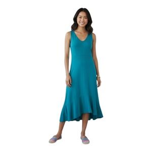 Boden Women's 8R Elisa Teal Blue Jersey Hi Lo Flounce Lined Cruise Midi Dress